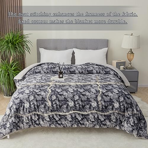CHOSHOME Sherpa Fleece Throw Blanket- Thick and Warm Blanket for Winter, Soft Fuzzy Plush King Size Comforter for Bed - (90" x 108", Tie Dye Grey)