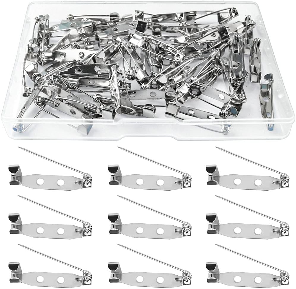 60Pcs Locking Pins Backs Safety Clasp Brooch Badge Bar Pins Jewelry Pins with Holes for DIY Crafts Name Tags Jewelry Making DIY Crafts Accessories (Silver, 25MM) : Arts, Crafts & Sewing