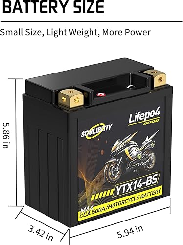 Miniatura 2 de Batería de litio Powersports batería LiFePO4 Batería de arranque del motor (SD-YTX14-BS-nuevo) Compatible con ATV, UTV, Jet Ski, Quad, cortacésped,
