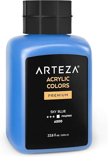 ARTEZA Pintura acrílica, A500 azul cielo, 33.8 onzas líquidas, tarro de 33.8 fl oz, pinturas acrílicas opacas, de secado rápido, para pintar sobre