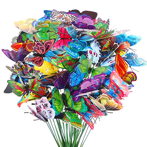 Augshy 75 Pcs Butterfly Garden Stakes - Party Decorations with Butterfly Designs for Garden Decor