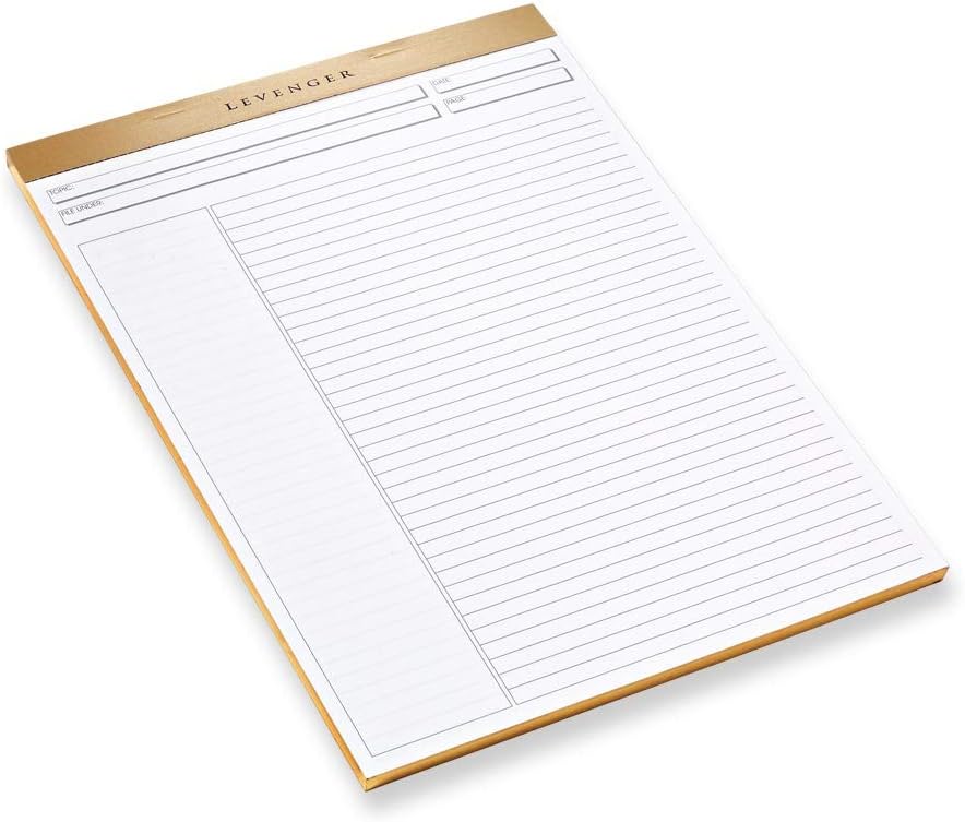 Levenger Freeleaf Luxe Annotation Ruled Writing Pads Lined Gilded Notepad, Compatible with Cornell Note-Taking System, Pack of 5, Gold, Letter