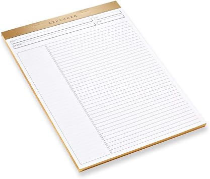 Levenger Freeleaf Luxe Annotation Ruled Writing Pads Lined Gilded Notepad, Compatible with Cornell Note-Taking System, Pack of 5, Gold, Letter