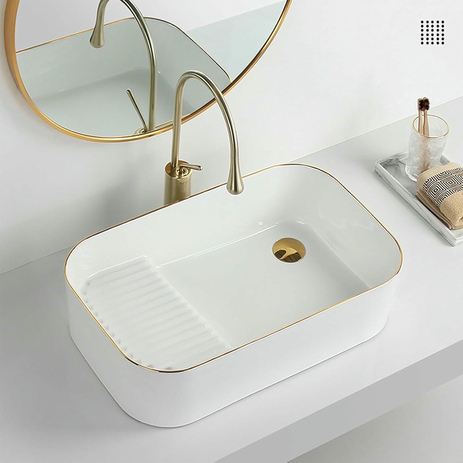White Bathroom Ceramic Sink,Bathroom Sinks Above Counter,Laundry Sink with Washboard,with Drainer, Suitable for bathrooms, Balconies, (Size : 50 * 38)