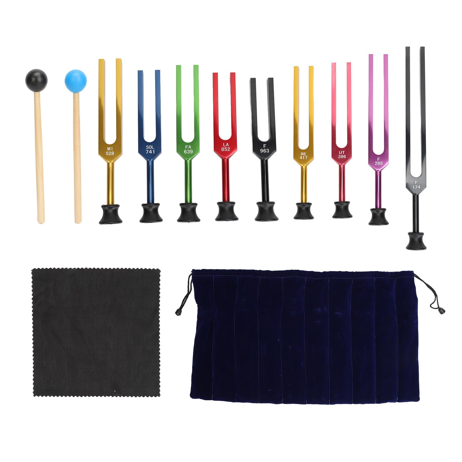 Stimmgabel Set 174Hz963Hz, 9 Farben, für Yoga Meditation & Tiefenentspannung, inkl. Hammer & Aufbewahrungstasche, nicht medizinisches Gerät