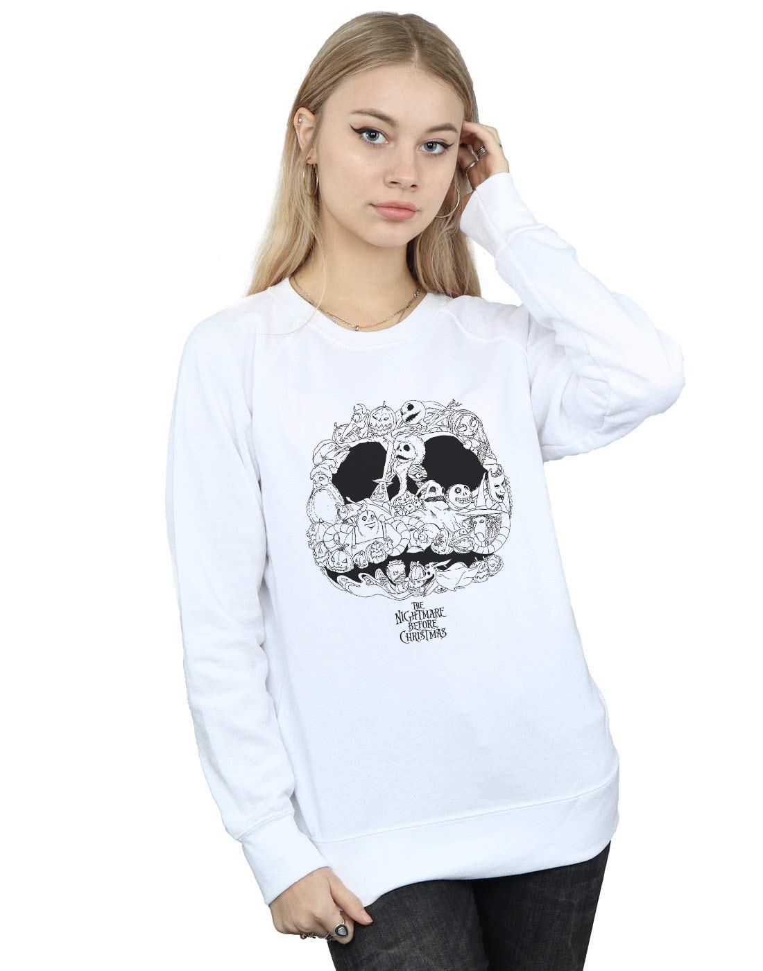 Absolute Cult Women's White Disney Nightmare Before Christmas Jack Skellington Jack-O-Lanterns Sweatshirt Medium