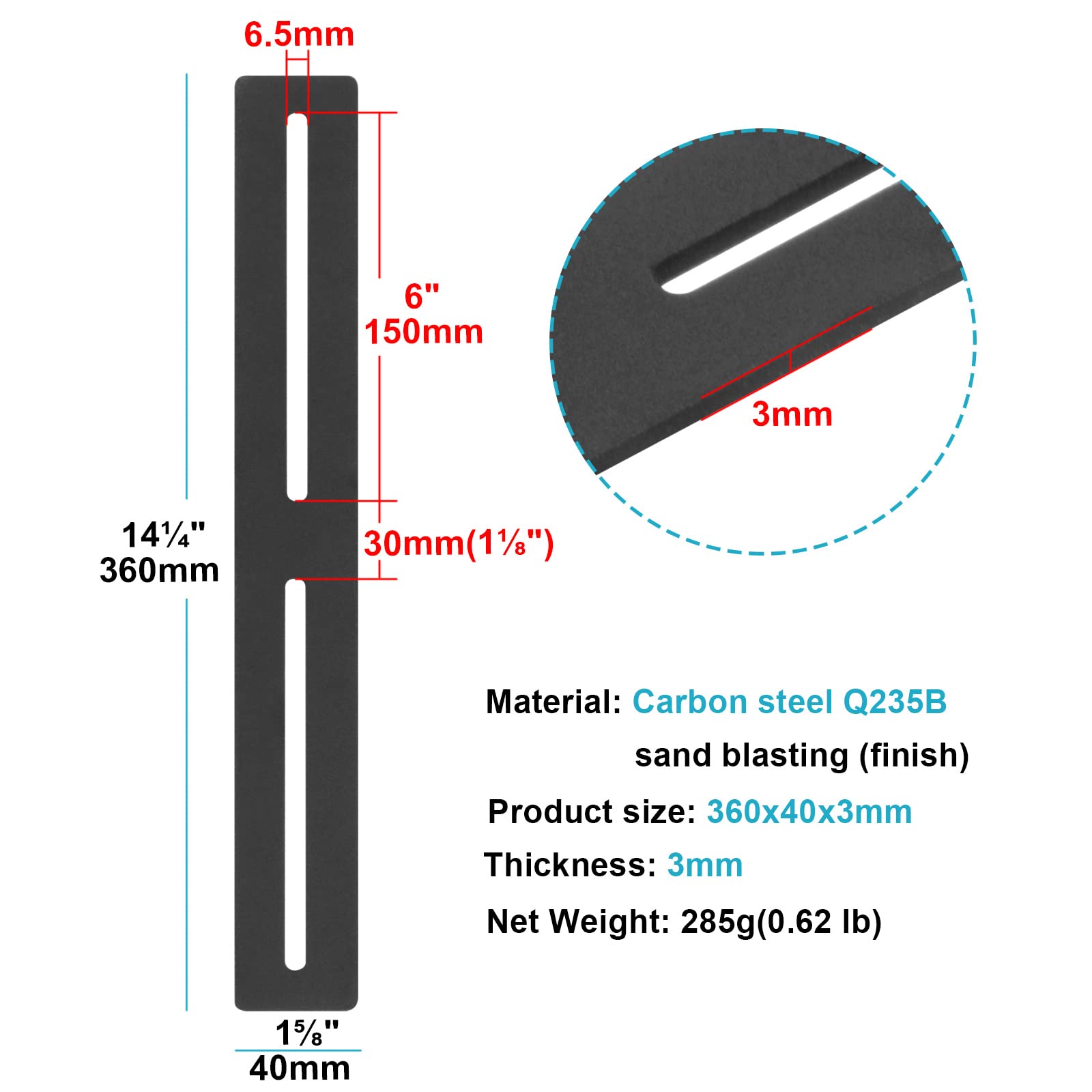Snapklik.com : Eoere 6 PCS 14-1/4" Black Flat Mending Plate, Slidable ...