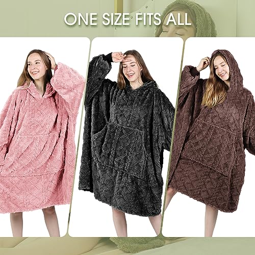 MIZZEO Microfiber Wearable Blanket, Oversized Light Wearable Blanket Hoodie for Adults, Cozy Soft Warm Plush Hooded Blanket Gifts for Women, One Size Fits All (Grey)