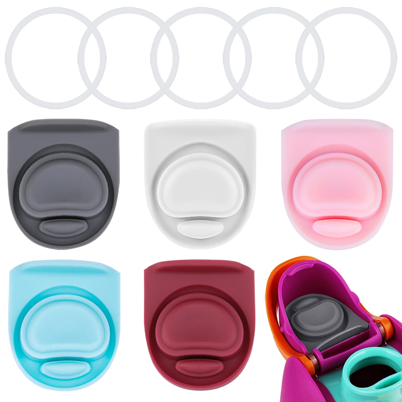 BMSQOFD 5 Sets Replacement Lid Rubber Seal for Owala FreeSip 24oz 32oz, Replacement Stopper and O Ring Gasket Parts Compatible with Owala 16/19/24/32/40oz Water Bottle Insert Silicone Accessories B2A2 — image 1