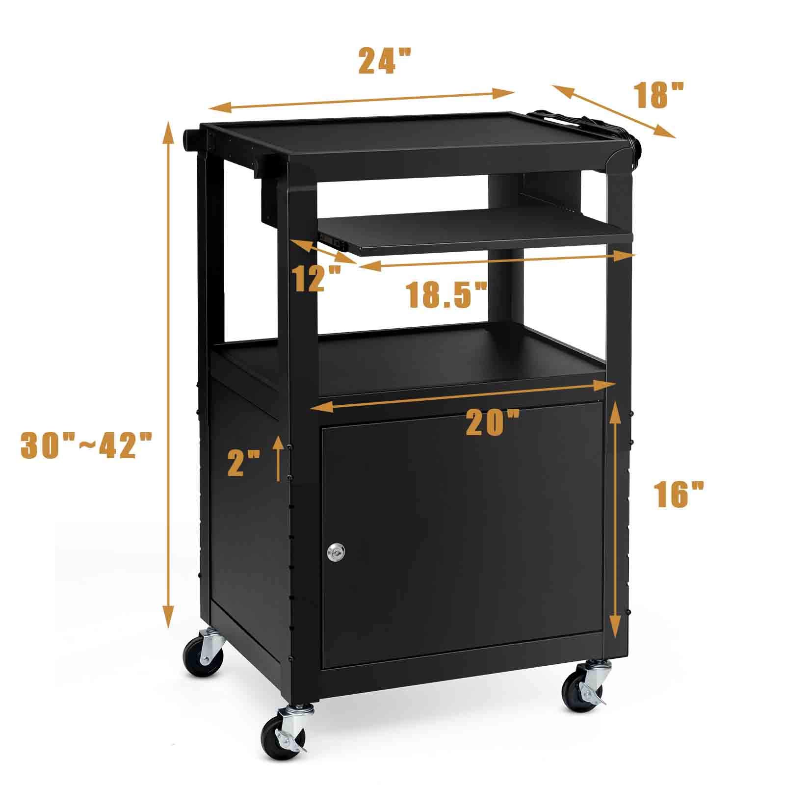 Tangkula Mobile Metal AV Cart Computer Cart with Locking Height Adjustable Computer