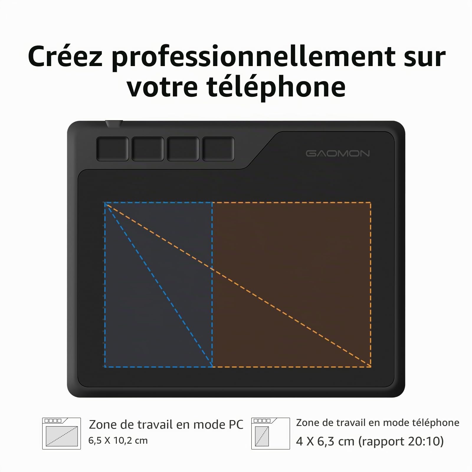 GAOMON S620 Tablette Graphique OSU, Tablette de Dessin Numérique de 6,5 x 4 Pouces avec Stylet sans Batterie à 8192 Niveaux et 4 Raccourcis, Compatible with Windows/Mac/Android