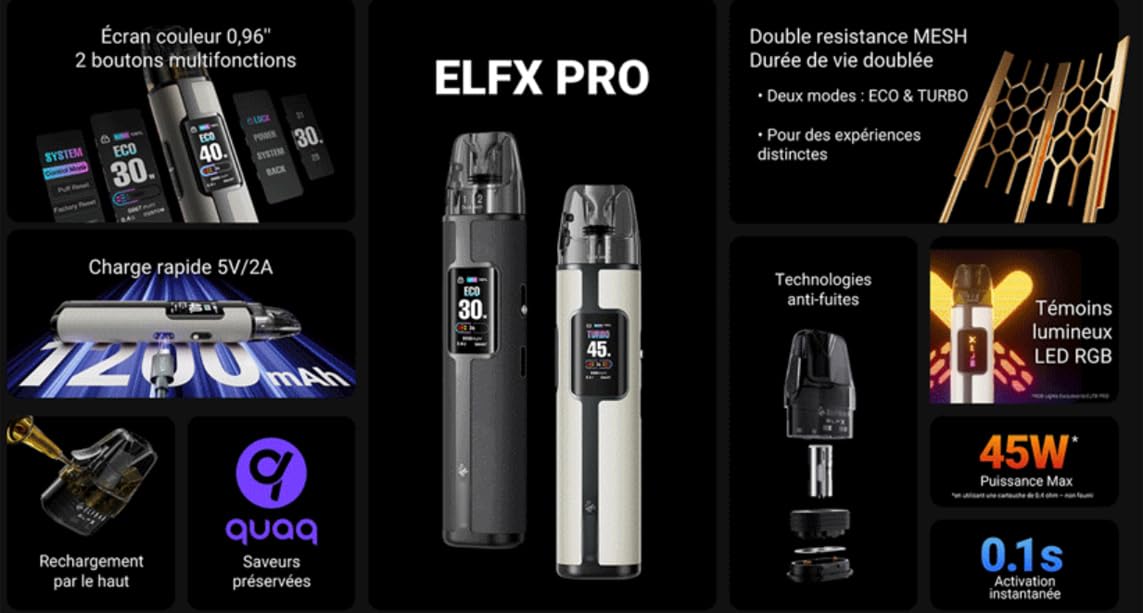 Vitavap' - Pack pod ELFX PRO Elf bar + 1 paquet de 3 cartouches compatible  Elfbar | NOIR | Sans eliquide tabac ni nicotine : Amazon.fr: High-Tech
