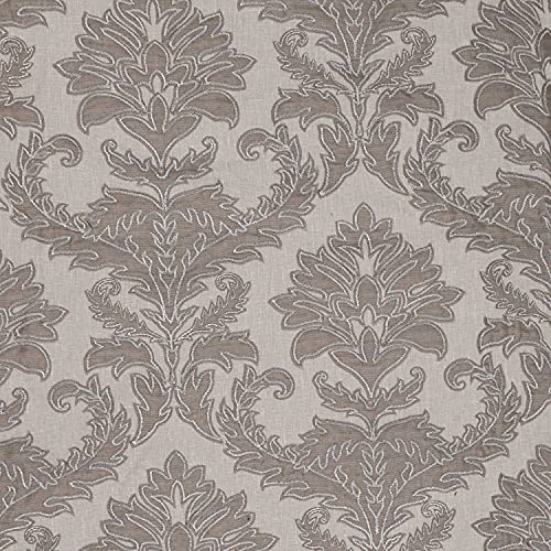 Image of Damask Applique Fabric, Greyish Beige Colour, Linen and Polyester Blend, Fabric by The Metre, 52 inches Width