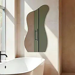 Espelho Grande Moderno Pinterest Orgânico Corpo Inteiro de Chão com Moldura em Couro Industrial 60x110cm - Mod. Curves (Caramelo)