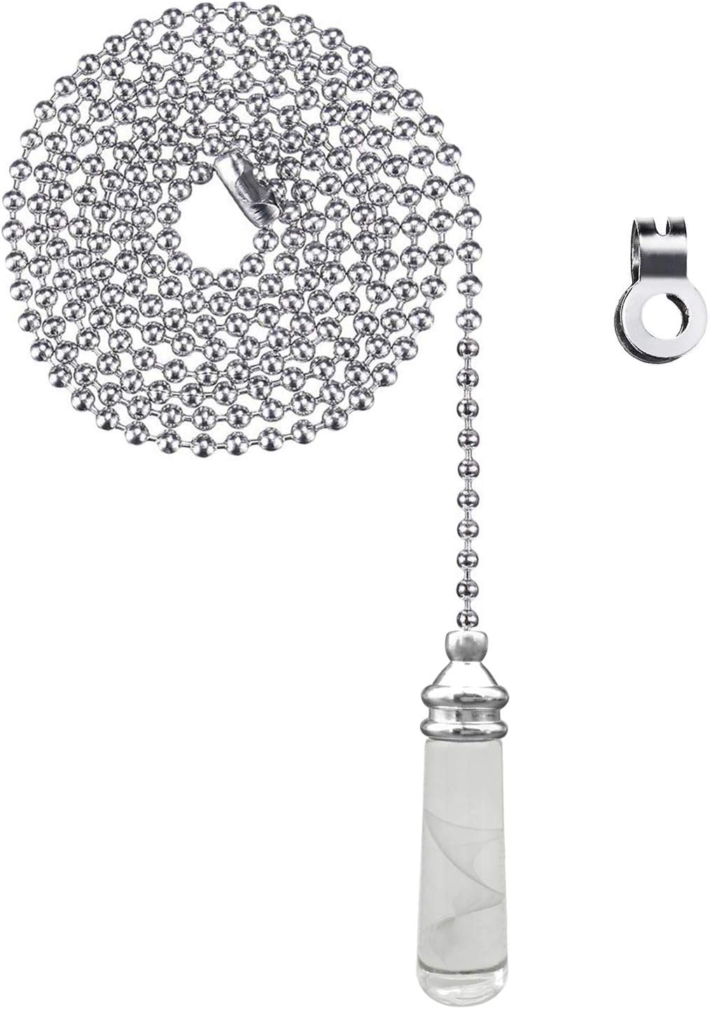 Light Pull Chain Extension with Ball Chain 100 cm Length Bathroom Toilet Light/Ceiling Light Fan Switch/Blind Cord Pull Handle Weight Pull Cord - Chrome with Crystal Cylinder