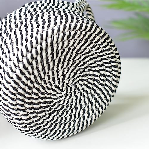 Image of Small Woven Cotton Rope Basket Empty Decorate Gift Cute Storage Organizing Dog Cat Pet Toy Box Baby Nursery Clothes Sock Changing Table Bathroom Closet Towel Shelf Desk Little Mini Boho Bin