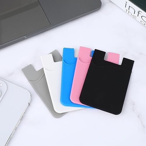 Miniatura 7 de Paquete de 5 carteras para teléfono, tarjetero de silicona para la parte posterior del teléfono, fundas para tarjetas de crédito, bolsillo para
