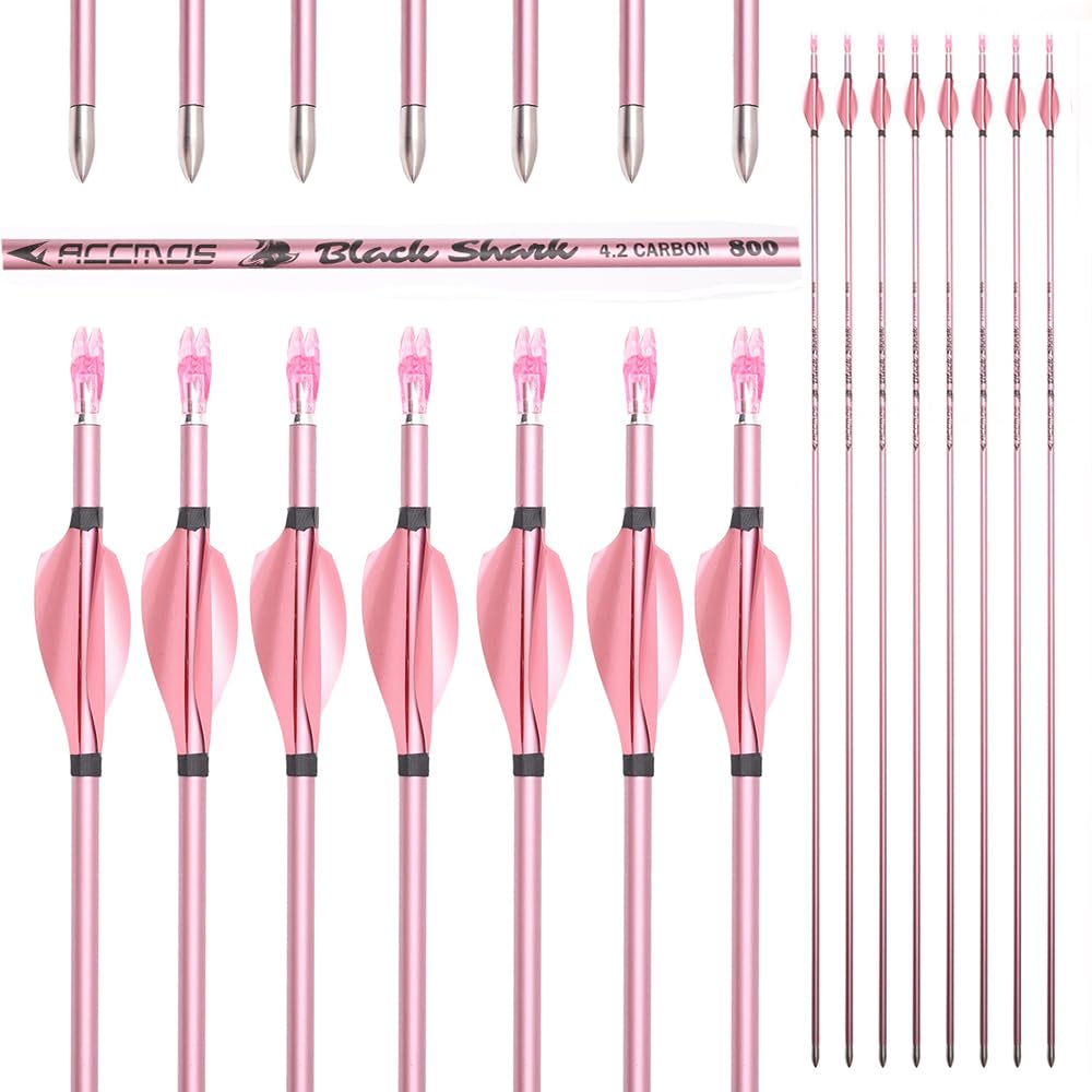 12 Stück ID 4.2mm Rosa Spiralfederpfeile Spine 500 600 700 800 900 1000 Pure-Carbon Pfeil für Compound Bogen Recurve Bogen Jagd Bogenschießen