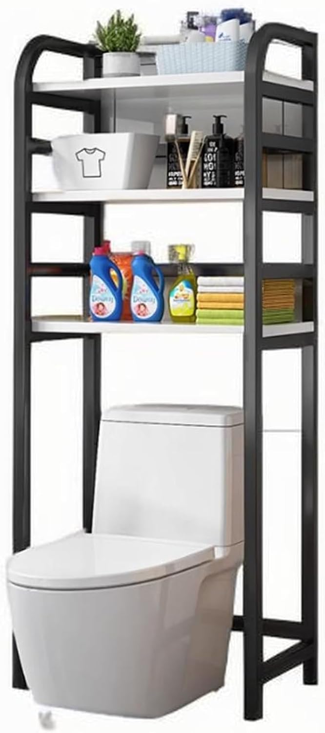 Over The Toilet Storage Cabinet, 3-Tier Wood Shelves Toilet Storage Rack, Floor Stand Bathroom Organizer, for Bathroom, Restroom, No Punching Required(Brown,19.6x51.1inches/50x130cm)