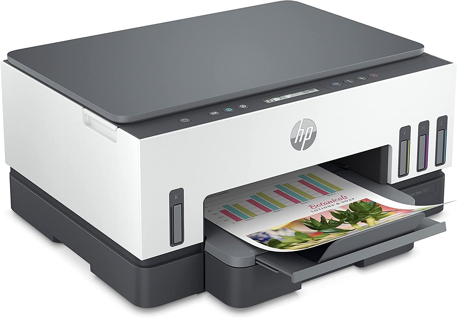 HP Smart Tank 7005 28B54A - Impresora A4 Multifunción con Deposito de Tinta Recargable, Impresión a Color, Escaner, Copiadora, Wi-Fi, Smart App, Blanca y Gris Oscuro