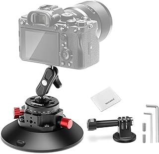 6" Suction Cup Camera Mount Compatible with GoPro, Metal Car Windshield Dash Ball Head Magic Arm with Action Cam Adapter Cleaning Cloth for DSLR Phone Holder, for POV Video Recording, CA013