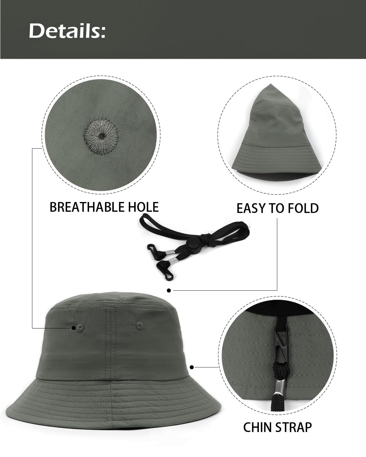 Feng Shui， L/XL/XX-Große schnell trocknende Eimerhüte, großer UV/UPF 50-Angelhut, übergroßer Sonnenschutz, Leichter Sommer-Outdoor-Wanderhut
