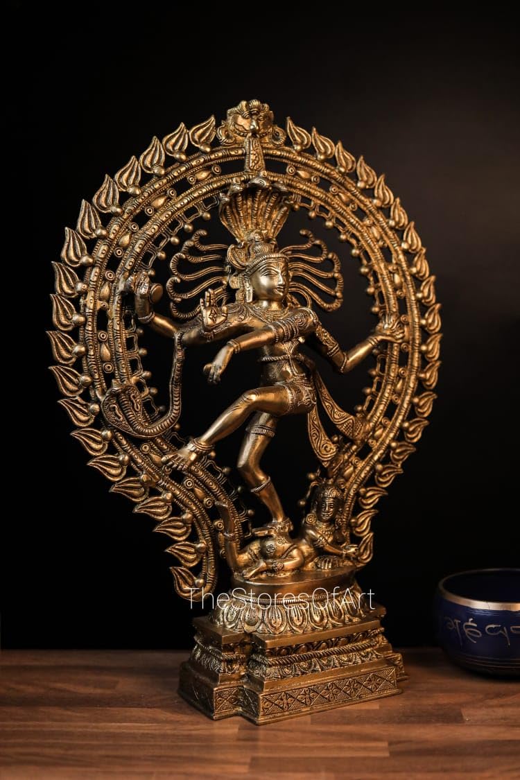 Statua Nataraja in ottone, grande statua di Shiva Nataraja danzante, 55 cm, maestosa Shiva in ottone in posa da ballo, ideale per la decorazione della casa, Lord Shiva nella danza cosmica