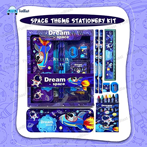 FunBlast Space Theme Stationery Kit for Kids - Stationery Box Pencil Pen Eraser Sharpener and Space Pencil Box- Stationary Kit Set for Boys and Girls, Birthday Gift for Kids (Multicolor) - Image 2