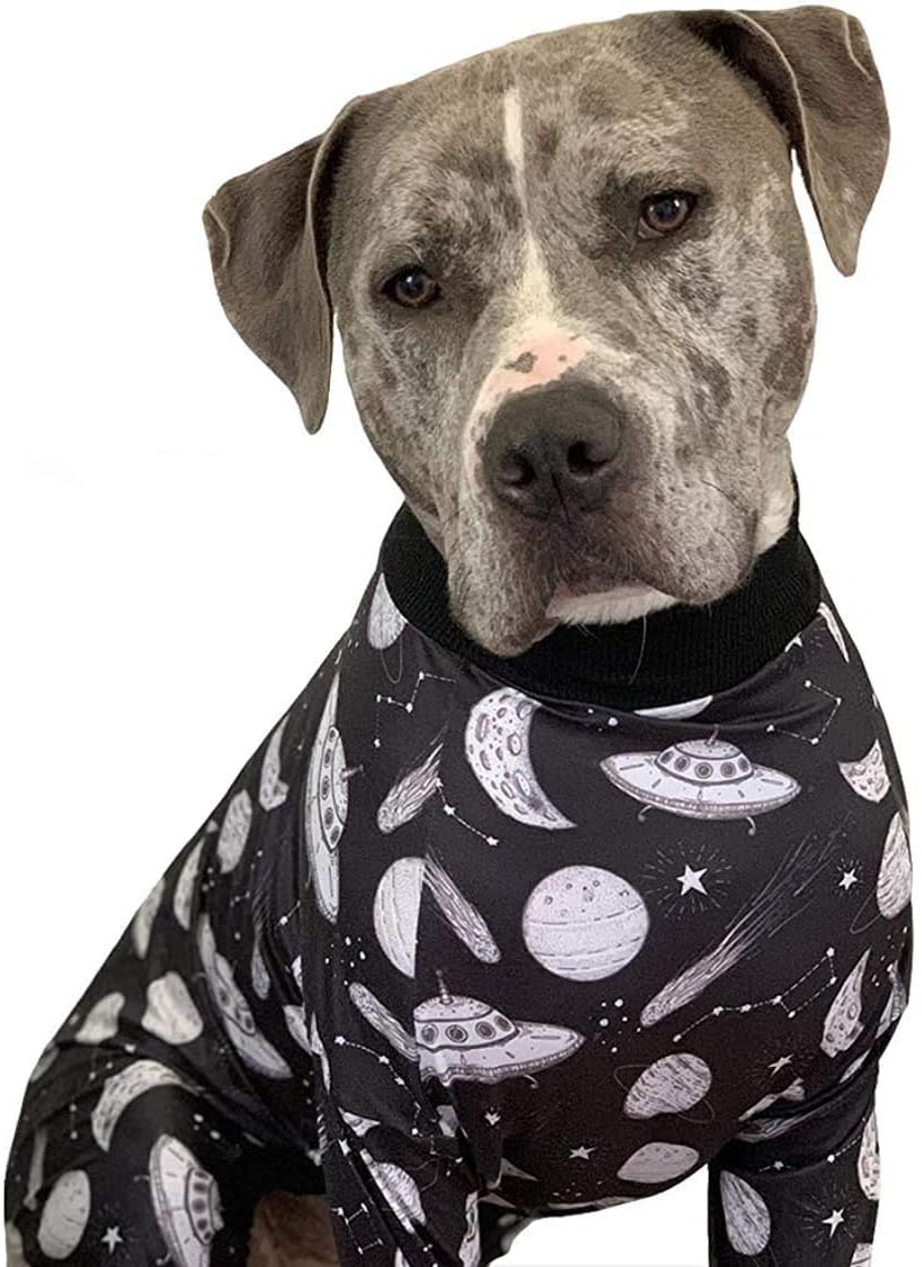 Tooth and Honey Pitbull Pajamas/Outerspace UFO Print Onsie/Lightweight Pullover Pajamas/Full Coverage Dog pjs (Large)