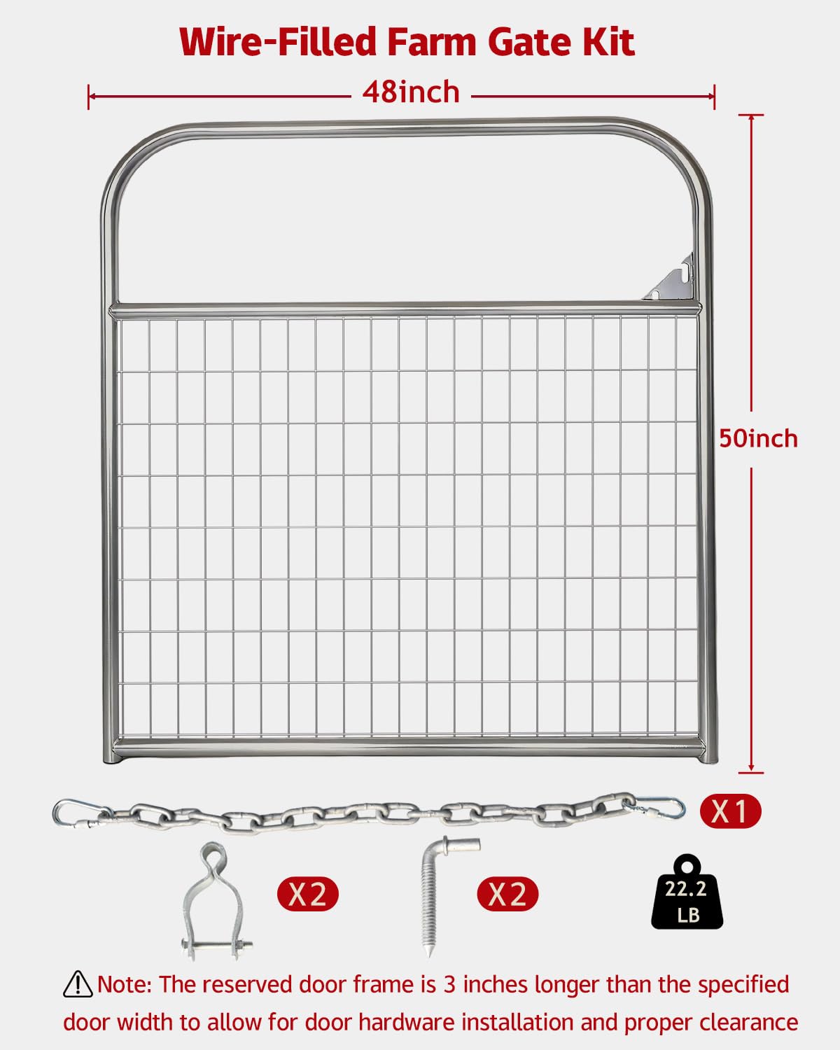 Livestock Gate 4 ft x 50 in, Wire Filled Goat & Sheep Gate, Heavy Duty PVC-Coated Steel Farm Gate with 2" x 4" Mesh, Welded Frame, Rust-Resistant for Pasture & Animal Pen,Silver