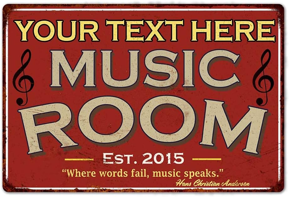Letrero personalizado para sala de música, letreros rojos, decoración de pared, decoración de canción, instrumento, guitarra, piano, placa en el