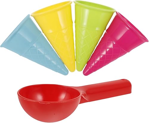 5 piezas de juguetes de arena de playa, juego de moldes de helado de arena, juguetes de arena de helado, cuchara de conos de helado de plástico para
