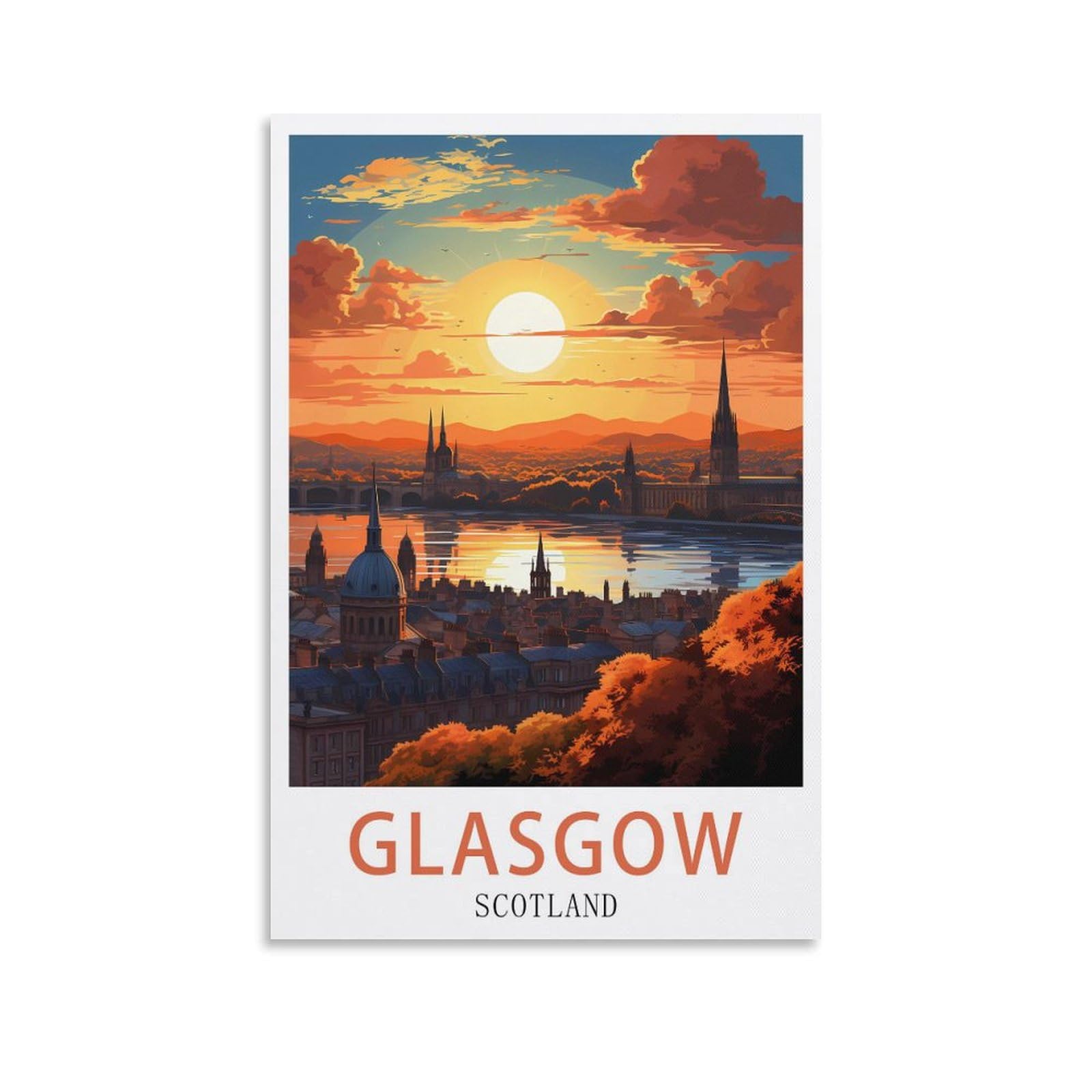 Lolwnni Unframe-Style Glasgow Scotland Vintage Travel Poster 08X12inch(20X30cm) Canvas Wall Art Print Picture Paintings For Living Room Bedroom Decor