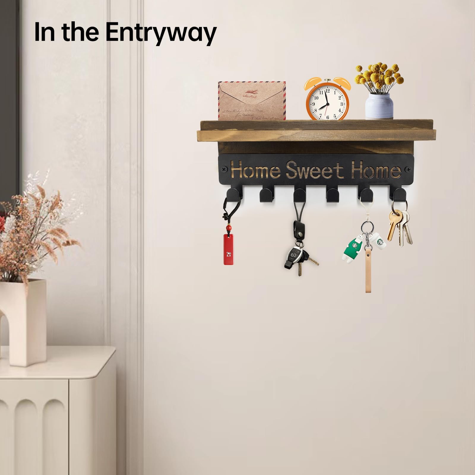 Amazon.co.jp: Iswabard 壁用キーホルダー 木製棚付きウォールキー