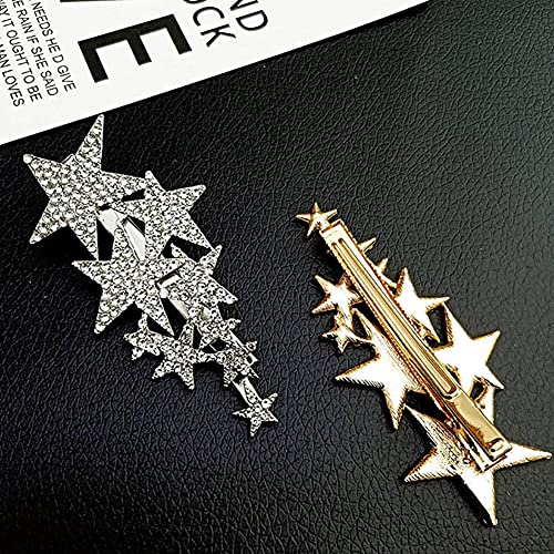 Paquete de 4 Pinzas para el cabello con diseño de estrella de cinco puntas, clip antideslizante con pedrería, elegante clip de pico de pato para niñas y mujeres (Dorado+Plateado) miniatura 6