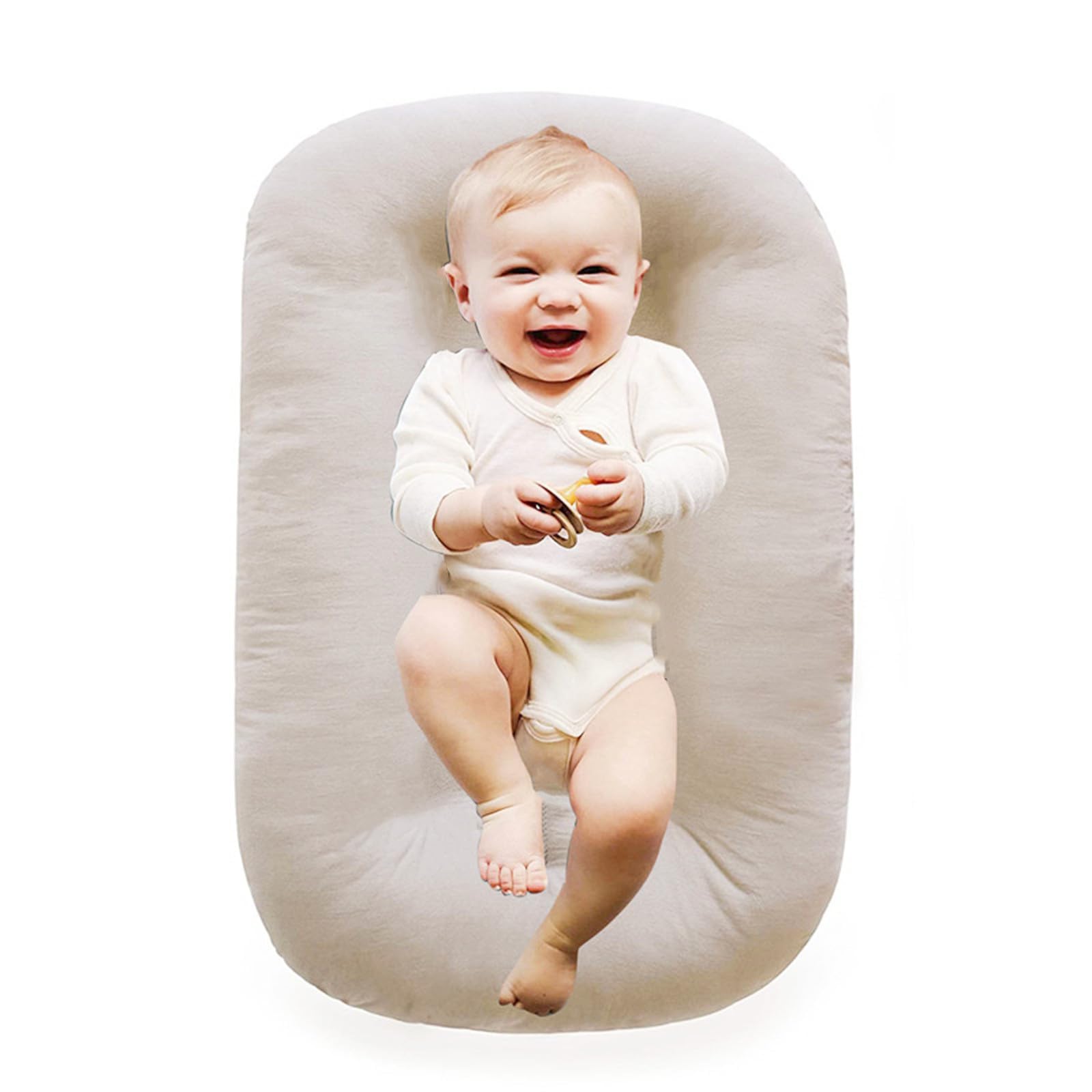 Tumbona para bebé de 0 a 24 meses, 100 % algodón, almohada para recién nacido, color blanco