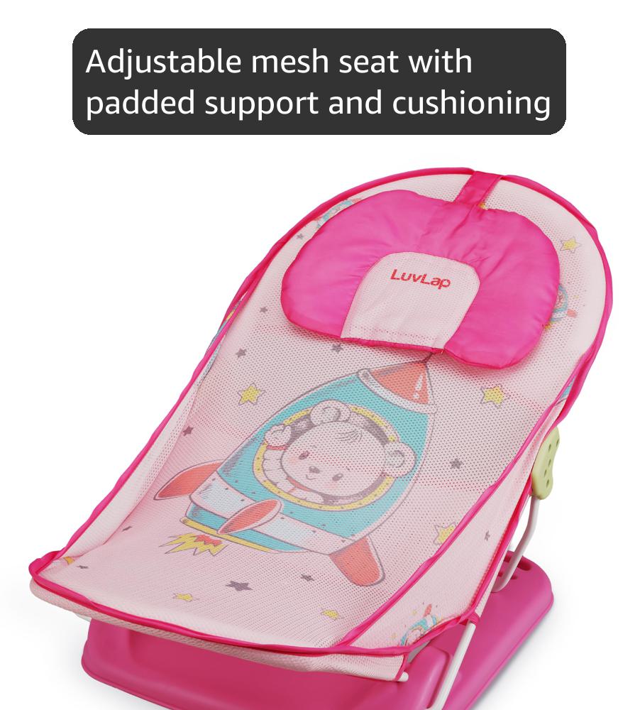 LuvLap Happy Astronaut Baby Bather for Baby 0-6 Months, New Born Baby Bath Chair, 3 Position Adjustable, Washable Soft Mesh, Large Seat (Multicolor)
