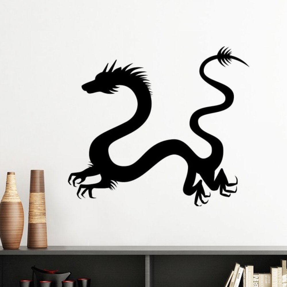 Sticker mur amovible dragon chinois bleu pour redecorer sans abimer la peinture de votre chambre