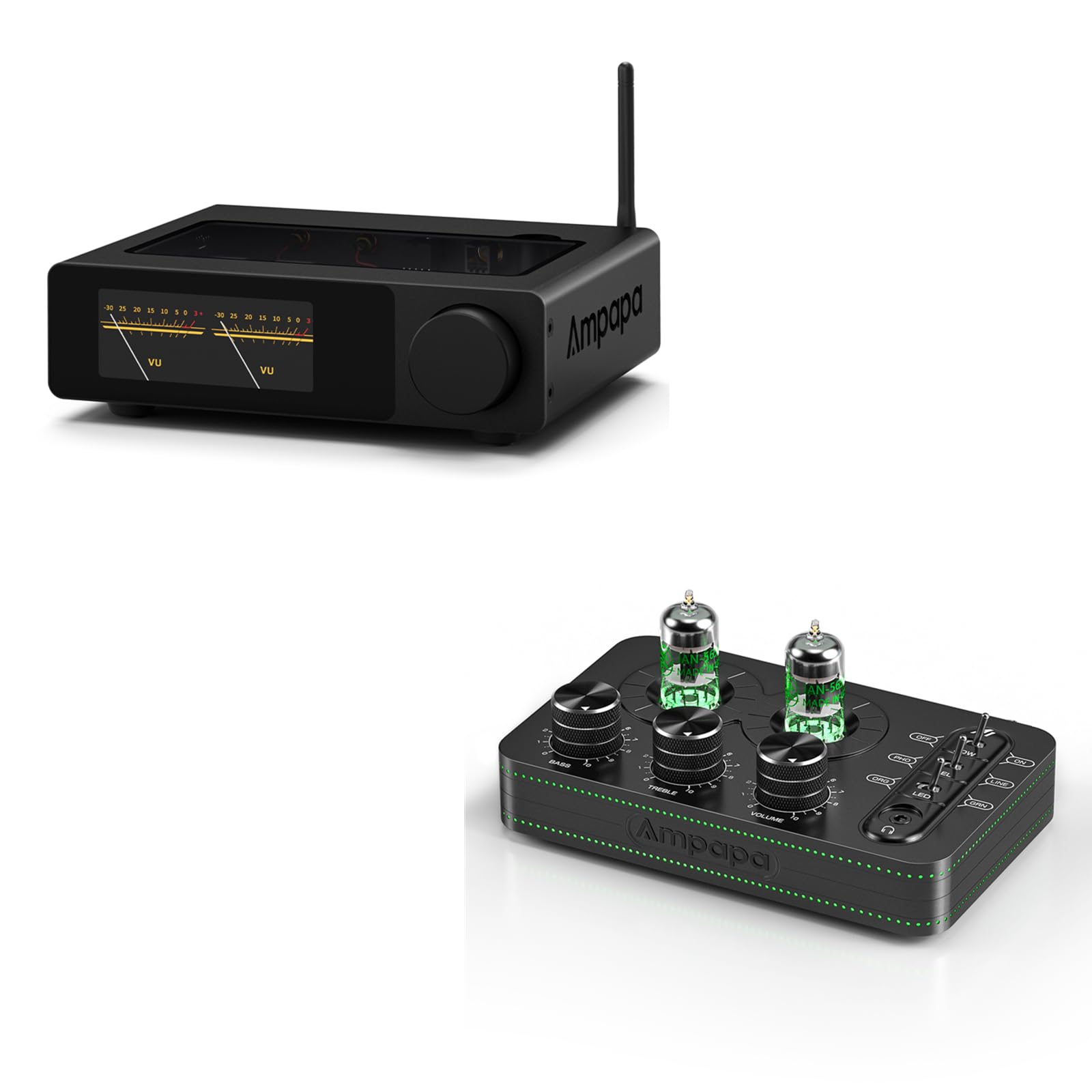 Amplificatore a 2 Canali D1: Amp stereo Bluetooth con Preamplificatore Phono a Tube A1, Amplificatore per Cuffie per Giradischi MM, Uscita Subwoofer per Sistemi Home Cinema e Diffusori da Scaffale