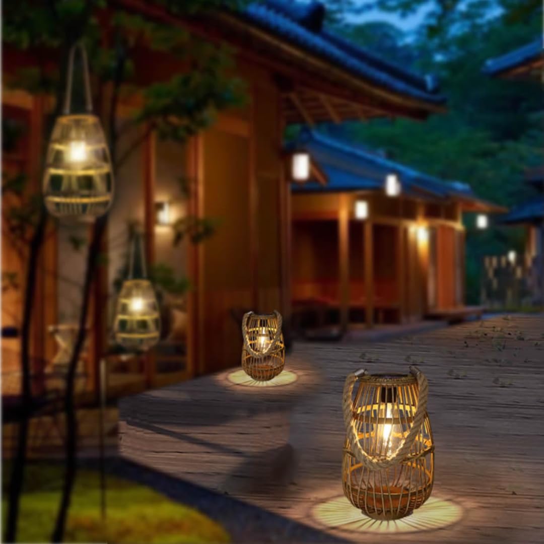 Lanterna solare da esterno in rattan solare tessitura appeso luci solari lanterna luce giardino paesaggio lampada solare illuminazione solare per decorazione giardino percorso patio