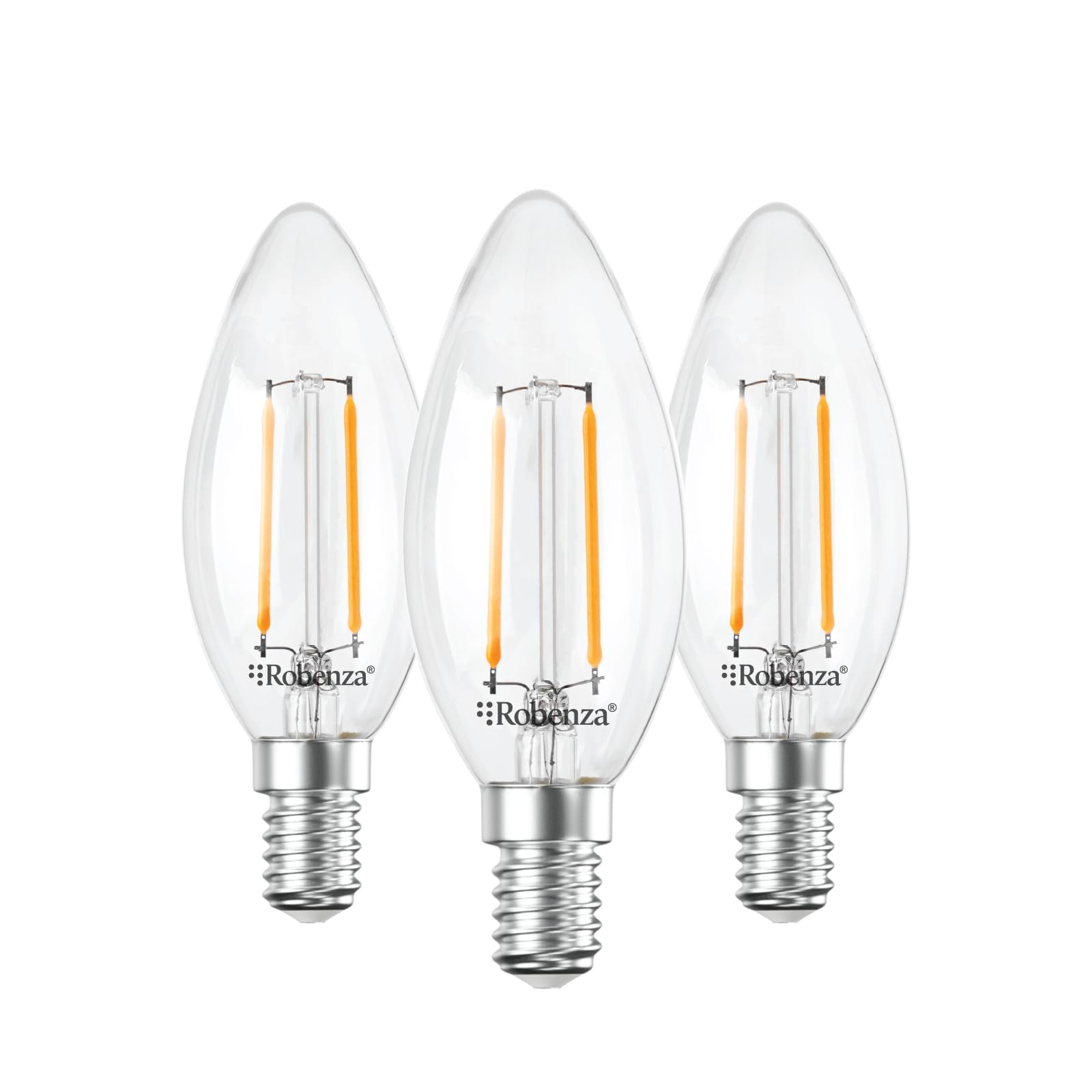 Robenza E14 LED Candle Light Bulb, 2.2W (25W Equivalent), SES Small Edison Screw, 250lm, 2700K Warm White Filament, C35 Energy Saving LED for Chandelier & Home Lighting, Non-Dimmable – Pack of 3