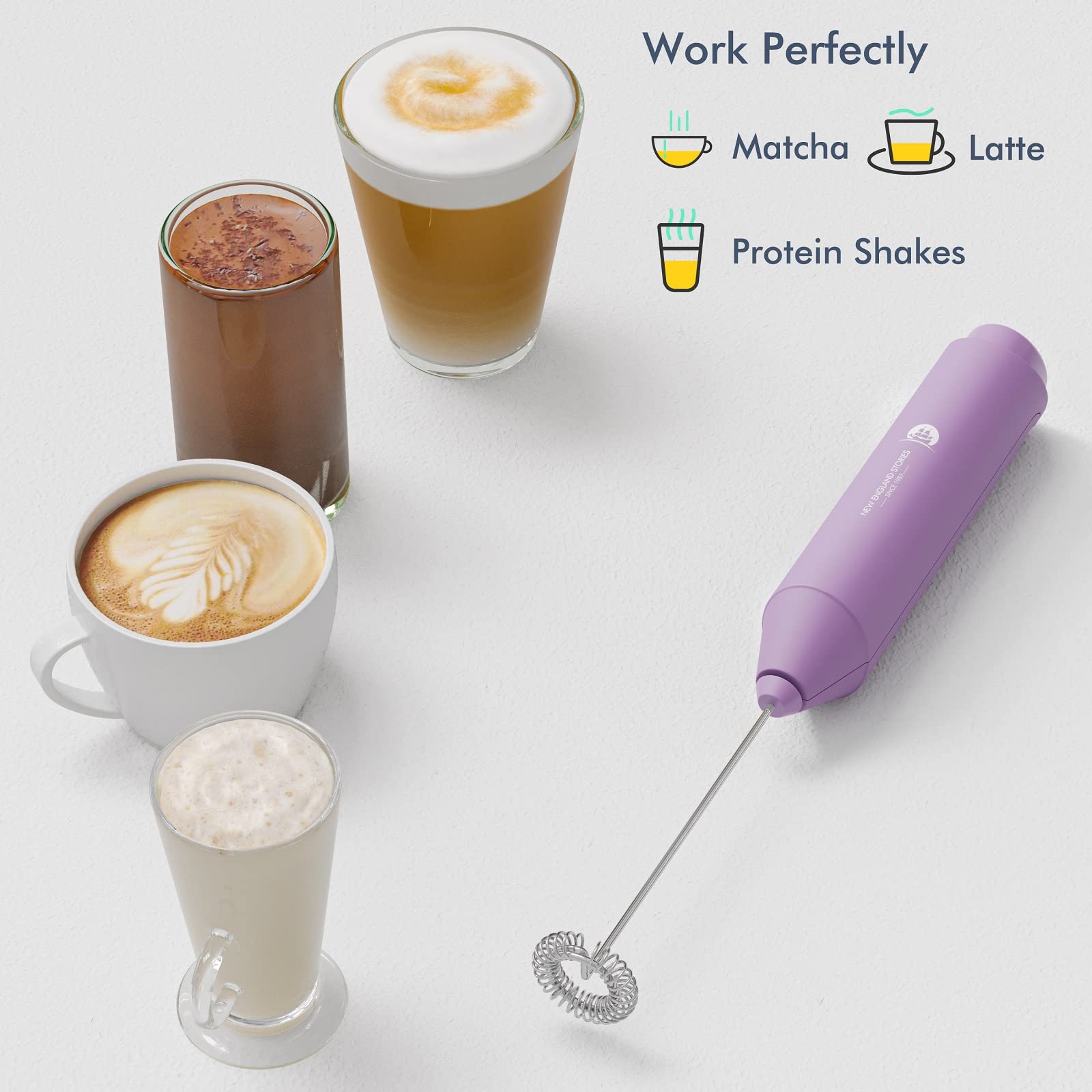 Wydajny ręczny spieniacz do mleka, mini mikser do kawy, cappuccino, latte, matcha, gorącej czekolady, bez stojaka, jasnofioletowy