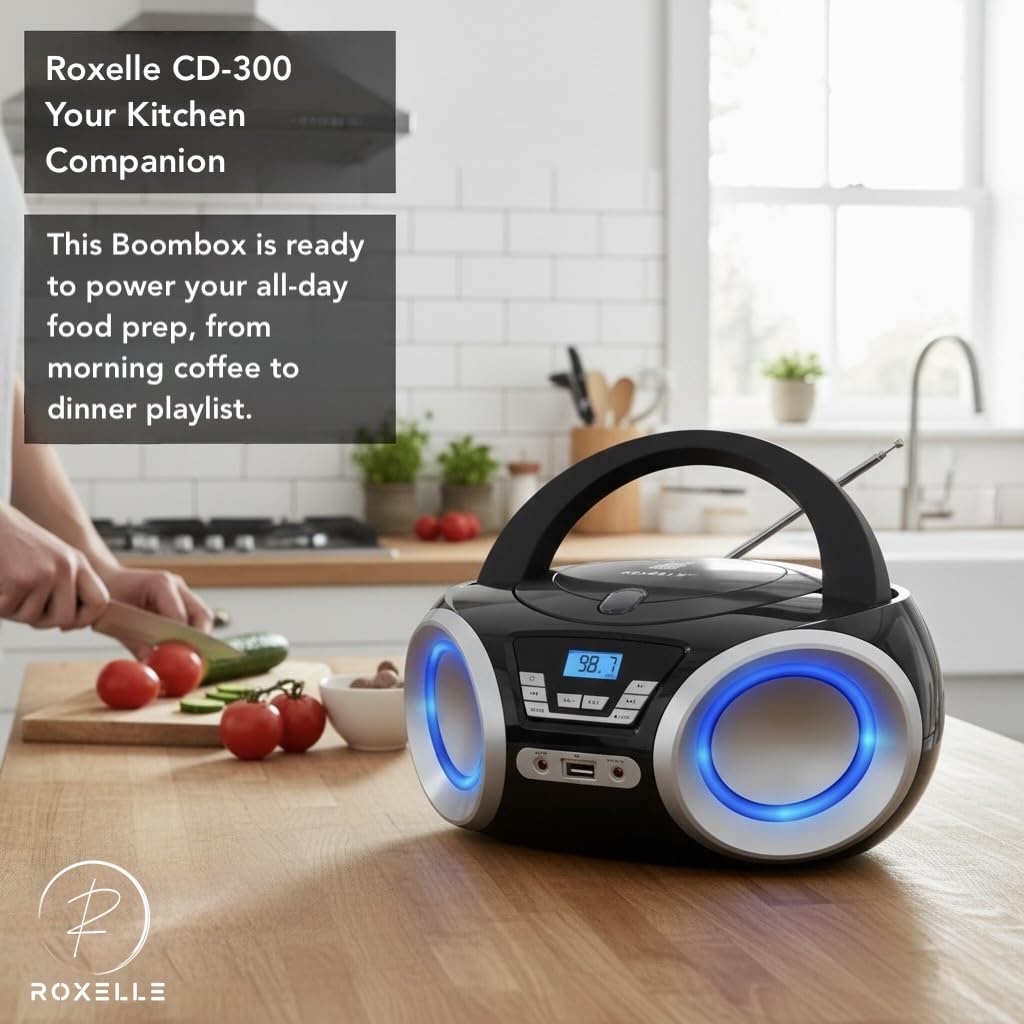 Lecteur CD portable CD-300 BT FM MP3 USB AUX éclairage RVB double alimentation AC batterie écran LCD prise casque