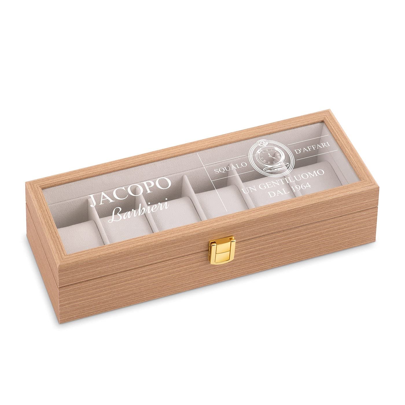 Maverton scatola porta orologi - con incisione personalizzata - in legno - custodia per 6 orologi - in legno - 31x11x8cm - regalo uomo - gentiluomo