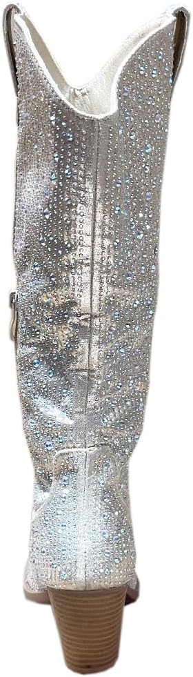 ABSOLEX Women Western Cowgirl Cowboy Pointed Toe Rhinestone Knee High Boots - 第 37/64 張圖片