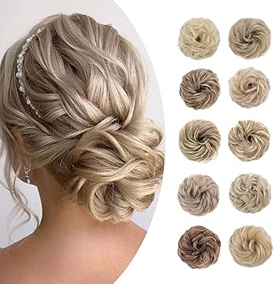 S-noilite [1Pcs] Scrunchy Hair Bun Extension Thick Fake Bun Messy Donut Scrunchie Chignon Updo Bun Hairpiece Wavy Curly Ponytail Bun Synthetic Bun Hair Piece (45g-bleach blonde)