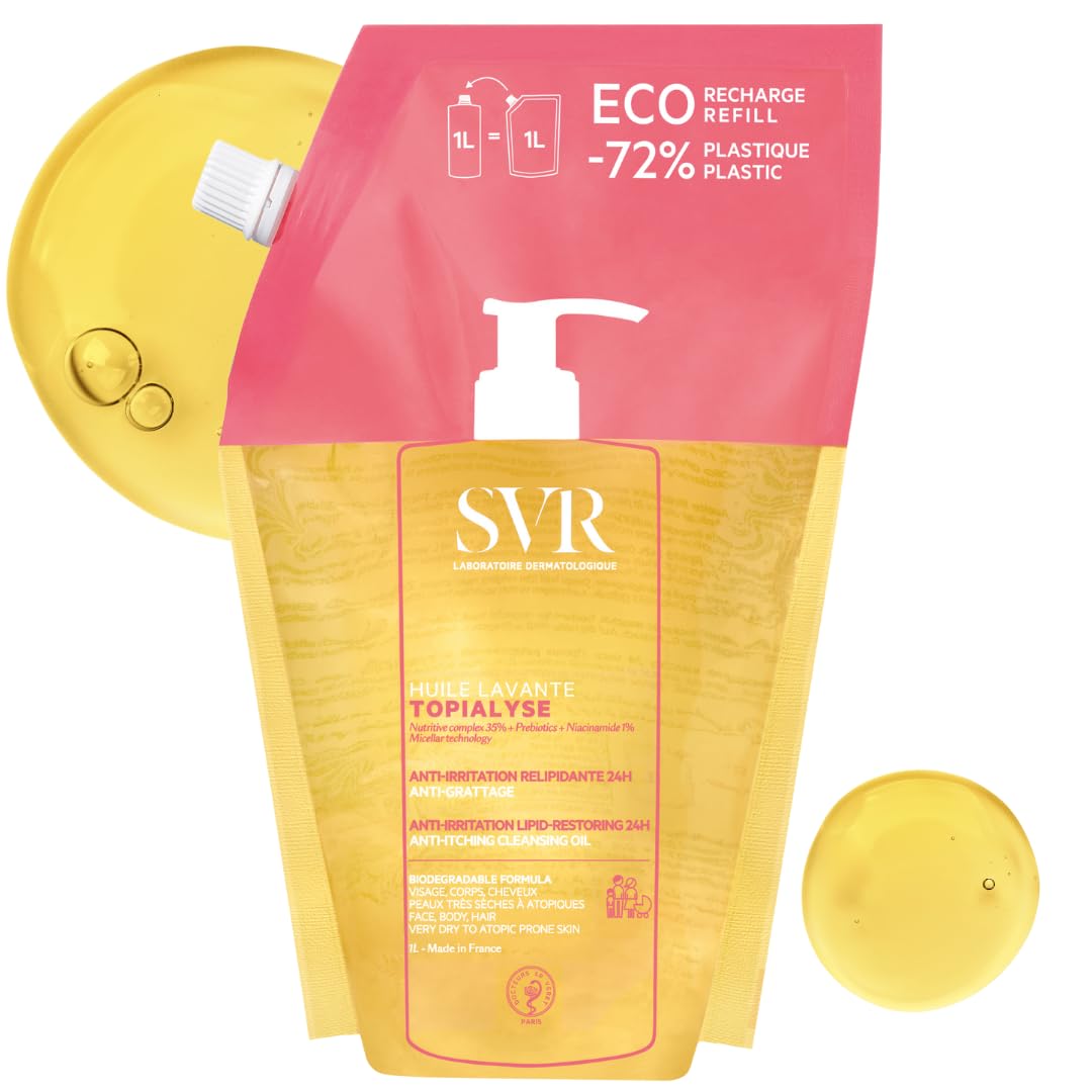 SVR TOPIALYSE All Over Micellar Shower Oil, Moisturising Eczema Body Wash, 24hr Hydration Emulsifying Soothing Bath Oil for Very Dry, Sensitive Skin, from Newborn and Up