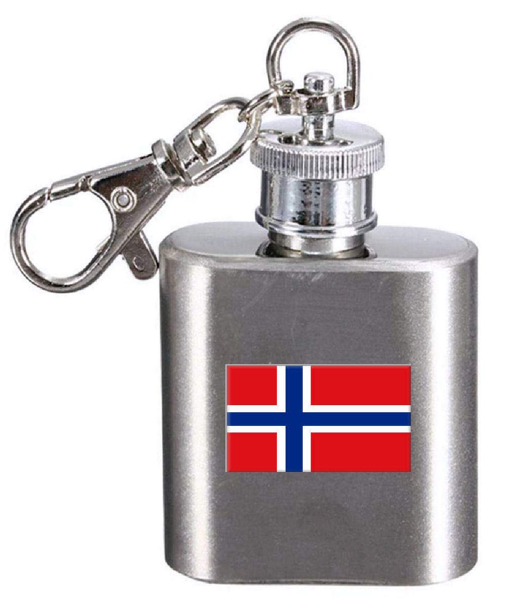 Porte-clés flasque gravé drapeau norvégien en acier inoxydable de 30 ml