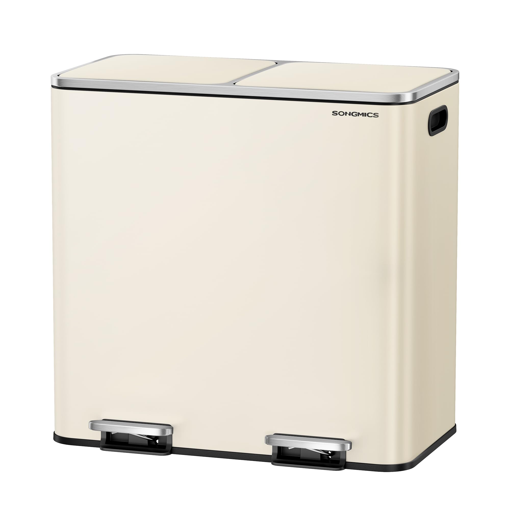 SONGMICS Trash Can, 2 x 10.6 Gallon (2 x 40 L) Garbage Can for Kitchen, with 15 Trash Bags, 2 Compartments, Plastic Inner Buckets and Hinged Lids, Airtight, Almond Color ULTB730A01V1