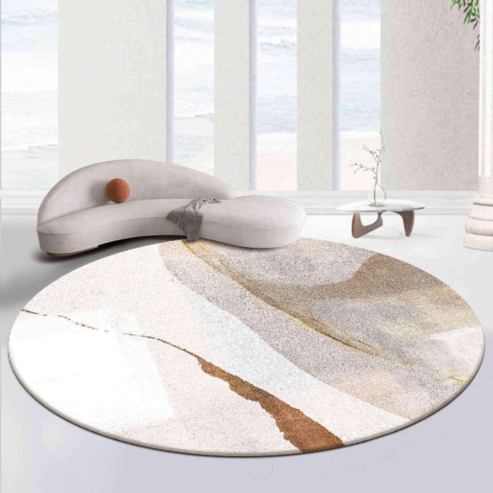 Moderne runde Teppiche für Schlafzimmer Beige Braun Gold 100cm 120cm 140cm 160cm 200cm rutschfeste Rückseite-teppiche Lounge Wohnzimmer Bodenmatte